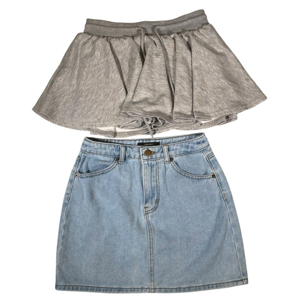 Women’s Mini Skirt Lot Size Small Jean Denim Tennis Gray Grey Forever 21 Pockets